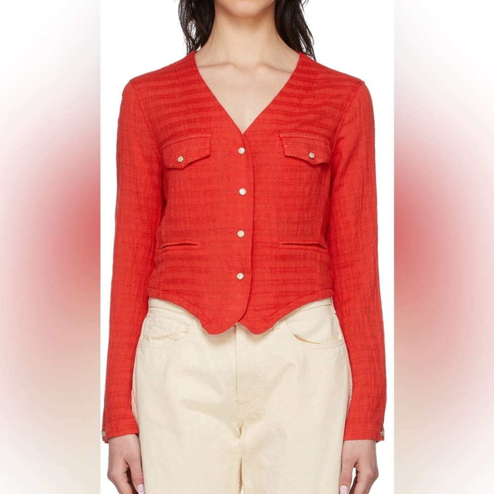 YMC axel jacquard red long sleeve shirt / size XS